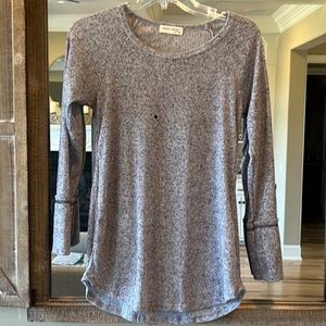 Speckled Gray Top Long Sleeve Polyester Linen Spandex Cute with Leggings